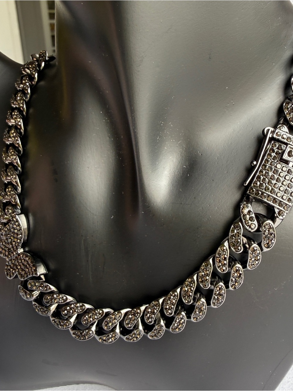 Black CZ Butterfly Cuban Link Necklace 16” Durable Stainless Steel